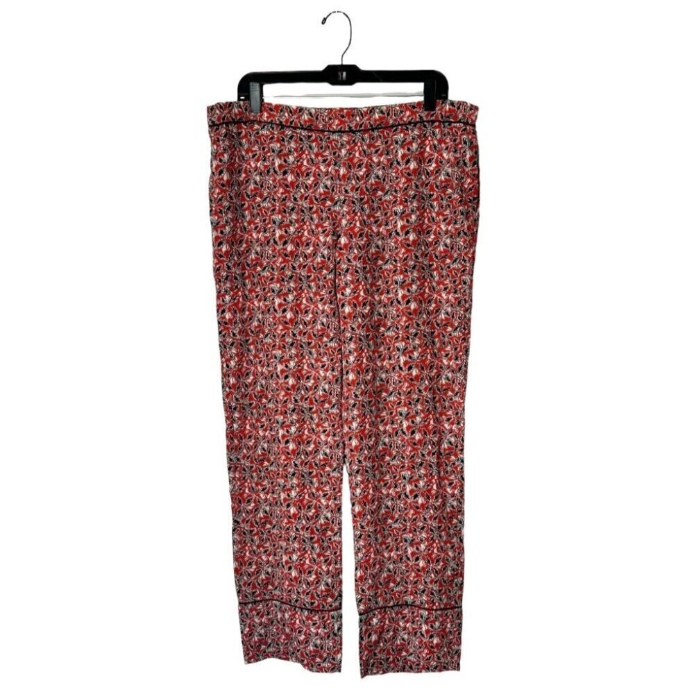Marni Pants Womens 10 Red Silk Abstract Floral Print Flowy Wide Leg